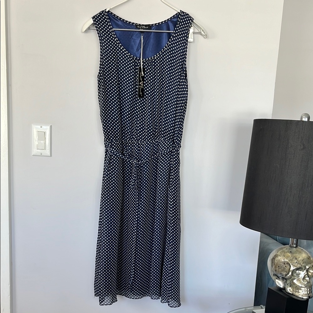 Navy Polka Dot Sleeveless Dress